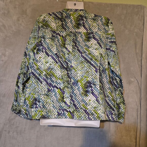 Chicos Sz 2 Snakeskin Print‎ Swifty Style Green/Purple Zip-Up Jacket Multicolor - Picture 7 of 8